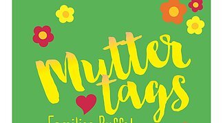 Das Bild zeigt ein Werbeplakat für ein Muttertags-Familienbuffet. Der Hintergrund ist in einem warmen Grünton gehalten. Im oberen linken Bereich befindet sich ein runder, weißer Kreis mit dem Datum „10.05.2026“ und dem Hinweis „Sonntag“.

Zentral steht in großer, handschriftlicher gelb-oranger Schrift das Wort „Muttertags“, darunter in kleinerer Schrift „Familien-Buffet“. Ein kleines rotes Herz ergänzt die Gestaltung zwischen den beiden Worten.

Auf der rechten Seite und im unteren Bereich sind mehrere stilisierte, bunte Blumen in Orange, Gelb und Rot angeordnet, die dem Bild eine freundliche und frühlingshafte Atmosphäre verleihen.