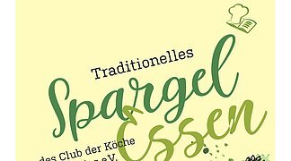 Einladungsbild für ein Spargelessen: Der Club der Köche e. V. lädt am 14. Mai 2026 ins Hotel Meerfräulein in Wemding ein. Das Bild zeigt frischen weißen Spargel auf einem Teller, teilweise mit Sauce, in heller, freundlicher Atmosphäre. Die Gestaltung wirkt hochwertig und kulinarisch geprägt. Im Vordergrund steht der Hinweis auf die Veranstaltung und das Datum.