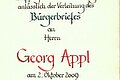 Dokument Verleihung Bürgerbrief an Georg Appl