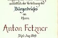 Dokument Verleihung Bürgerbrief an Anton Fetzner